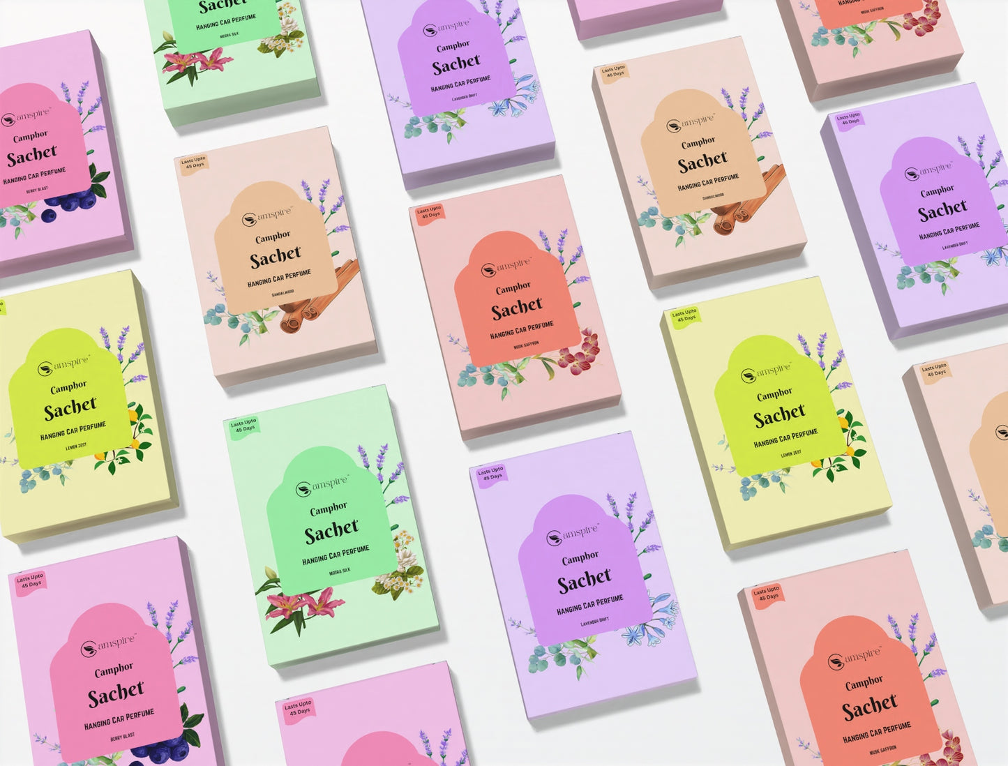 Camspire Camphor Sachet Hanging Car Perfume - Musk Saffron | Next-Gen Camphor Diffusion Based Car Air Freshener | Car Freshener | Last Up to 45 Day