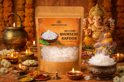 Nirvighnyam 100% Pure Bhimseni Camphor (Kapoor) 100g | Organic Natural Camphor Crystals | For Pooja, Hawan, Air Purifier, Diffuser, Home Fragrance | Long Lasting Aroma