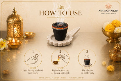 Camspire x Nirvighnyam Premium Organic Havan Cups | Pack of 16 with 1 Premium Ceramic Holder | Includes 4Chandan, 4Loban, 4 Sweet Kasturi & 4 Havan Fragrance Cups | Natural Cow Dung Dhoop Cups for Pooja, Meditation & Spiritual Rituals