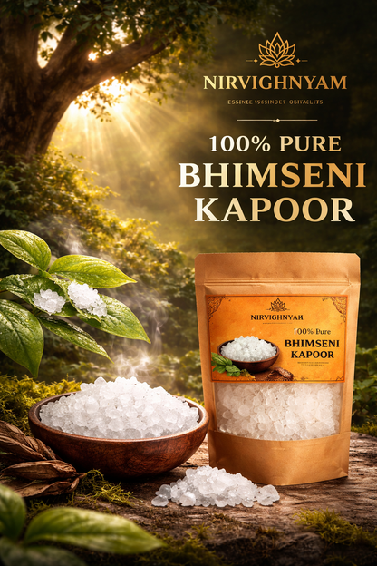 Nirvighnyam 100% Pure Bhimseni Camphor (Kapoor) 100g | Organic Natural Camphor Crystals | For Pooja, Hawan, Air Purifier, Diffuser, Home Fragrance | Long Lasting Aroma