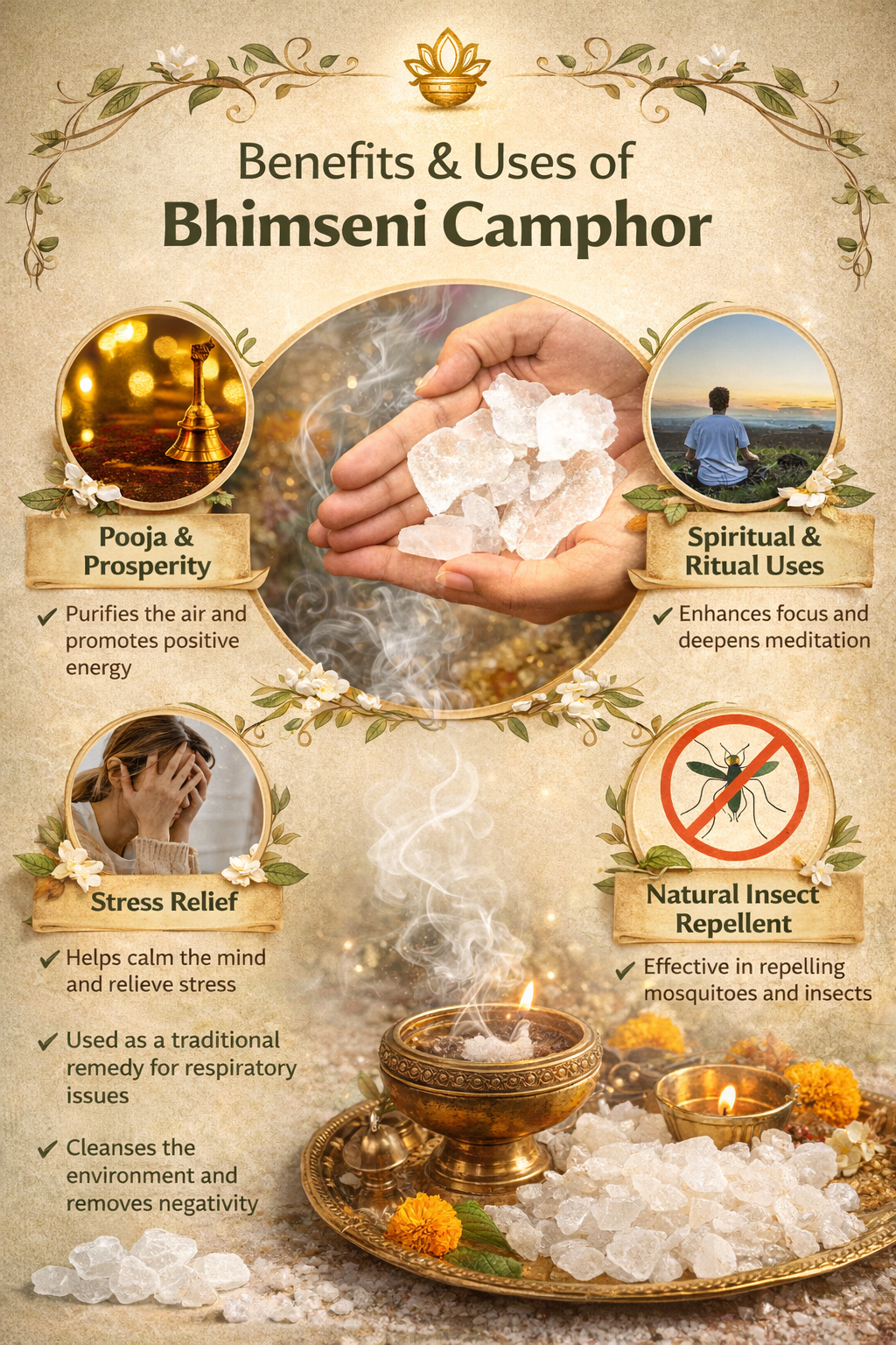 Nirvighnyam 100% Pure Bhimseni Camphor (Kapoor) 100g | Organic Natural Camphor Crystals | For Pooja, Hawan, Air Purifier, Diffuser, Home Fragrance | Long Lasting Aroma
