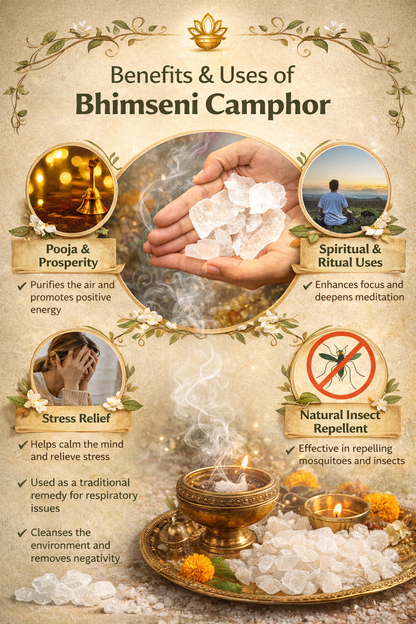 Nirvighnyam 100% Pure Bhimseni Camphor (Kapoor) 100g | Organic Natural Camphor Crystals | For Pooja, Hawan, Air Purifier, Diffuser, Home Fragrance | Long Lasting Aroma