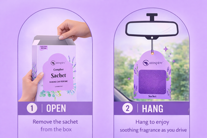 Camspire Camphor Sachet Hanging Car Perfume - Lavender | Next-Gen Camphor Diffusion Based Car Air Freshener | Car Freshener | Last Up to 45 Day