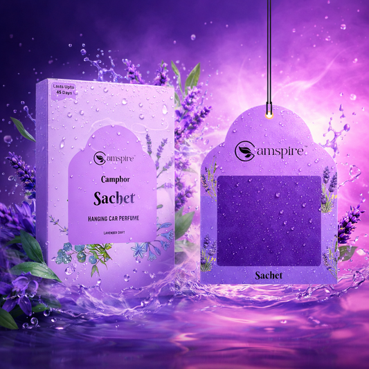 Camspire Camphor Sachet Hanging Car Perfume - Lavender | Next-Gen Camphor Diffusion Based Car Air Freshener | Car Freshener | Last Up to 45 Day