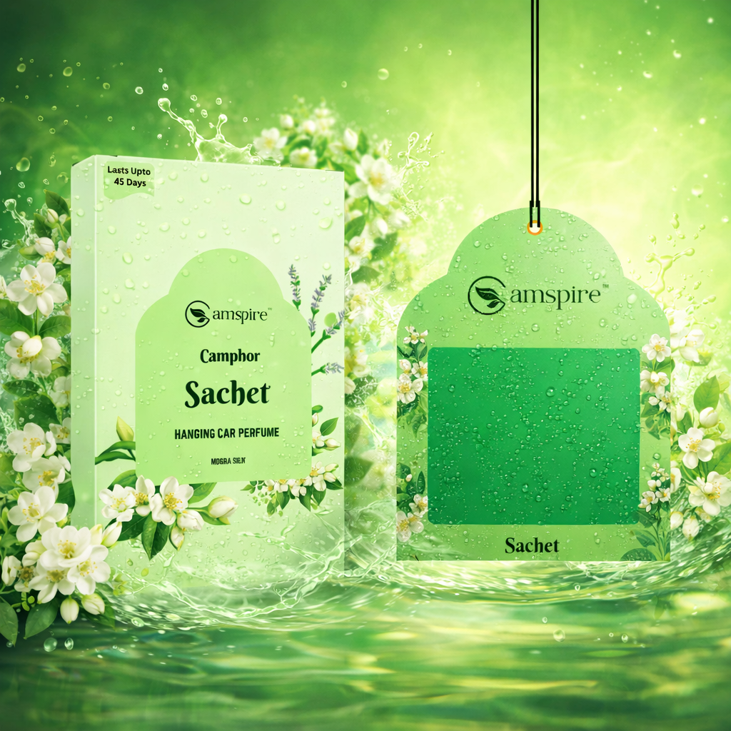 Camspire Camphor Sachet Hanging Car Perfume - Mogra Silk | Next-Gen Camphor Diffusion Based Car Air Freshener | Car Freshener | Last Up to 45 Day