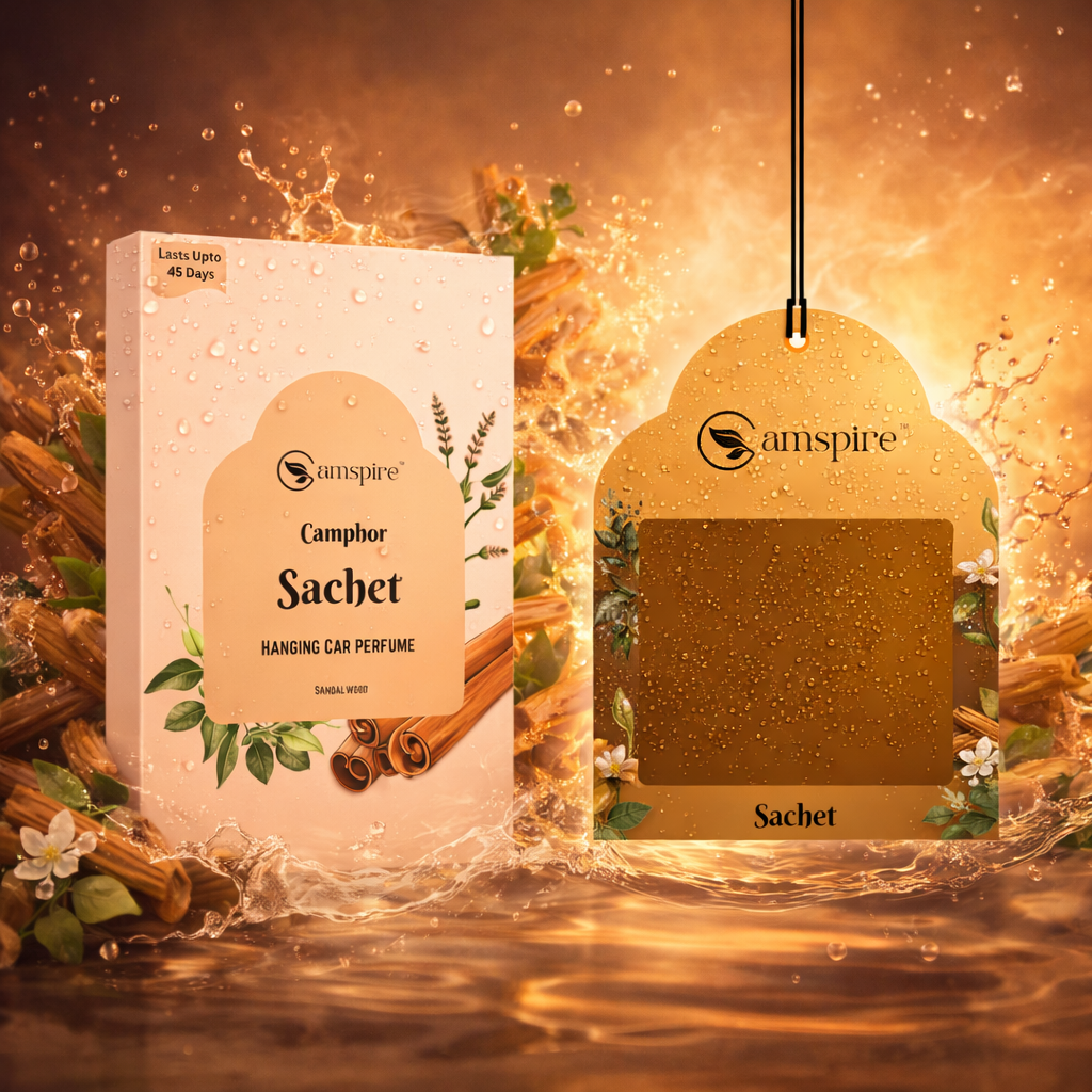 Camspire Camphor Sachet Hanging Car Perfume - Sandalwood | Next-Gen Camphor Diffusion Based Car Air Freshener | Car Freshener | Last Up to 45 Day