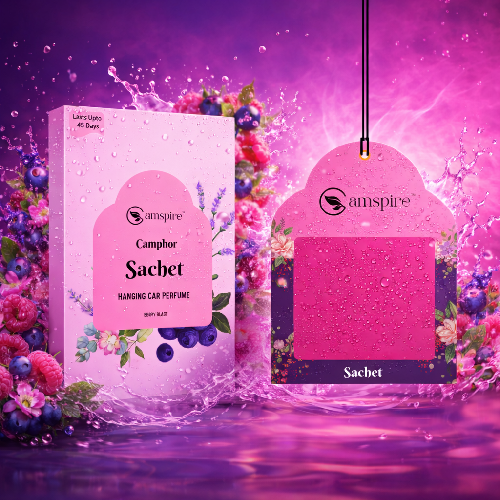 Camspire Camphor Sachet Hanging Car Perfume -Berry Blast | Next-Gen Camphor Diffusion Based Car Air Freshener | Car Freshener | Last Up to 45 Day